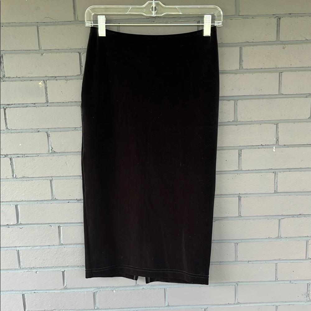 American Apparel Black Velvet Midi Pencil Skirt